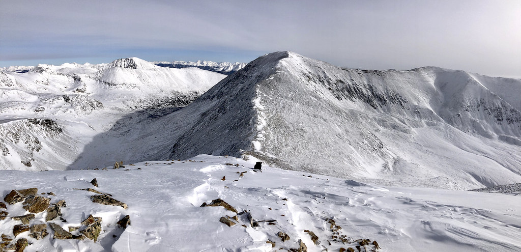 Ascending Mount Democrat in January of 2021, Mount Cameron in the background. {768x371}