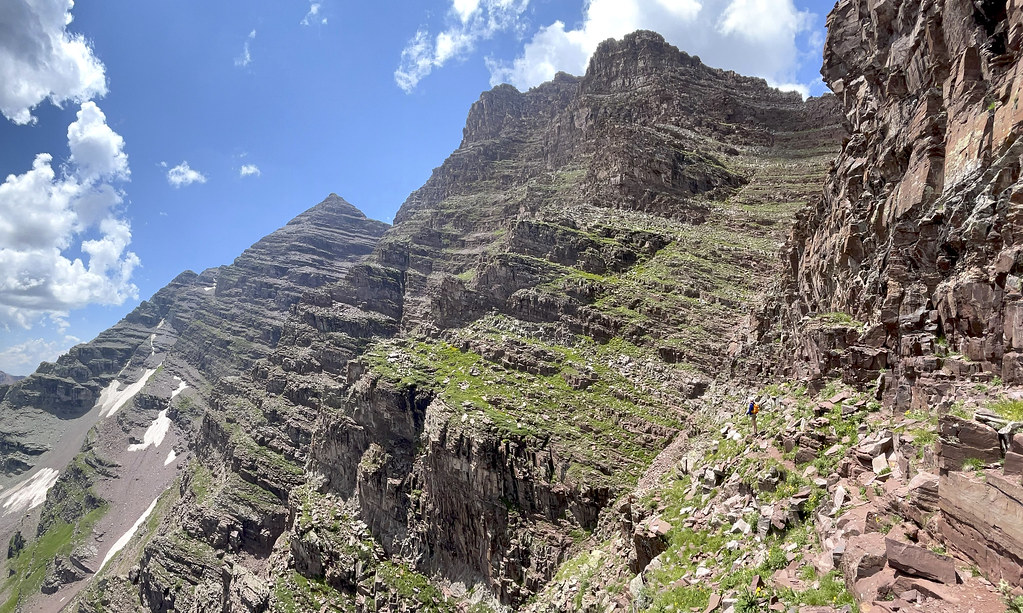 At the bottom of North Maroon’s second gully, looking back towards the two peaks. {768x460}